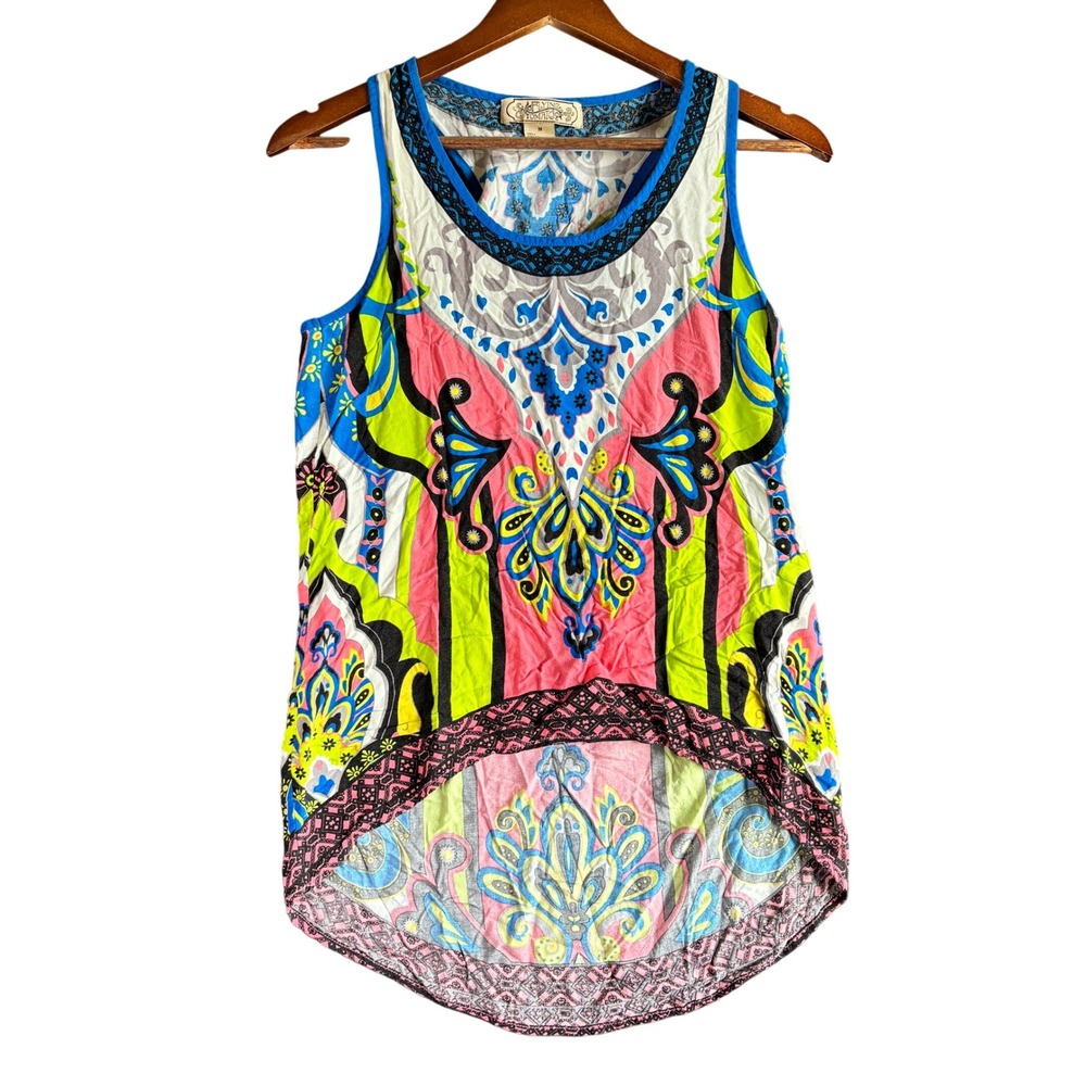 Flying Tomato Womens Tank Top Medium Multicolor Rayon High Low Paisley Racerback